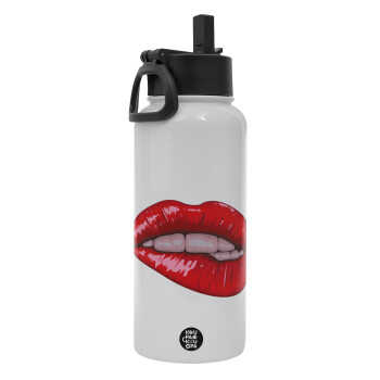 Lips, Metal mug thermo White with Straw and Spout Lid (Stainless steel), double wall, 950ml