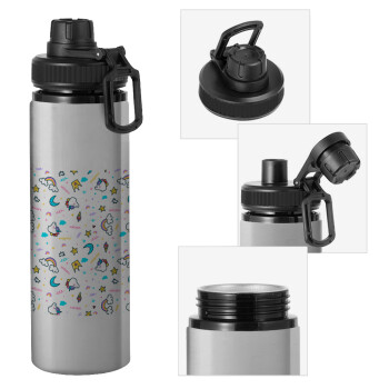 Unicorn pattern white, Metallic water bottle with safety cap, 850ml aluminum