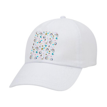 Unicorn pattern white, Adult Baseball Cap White 5-panel (POLYESTER, ADULT, UNISEX, ONE SIZE)