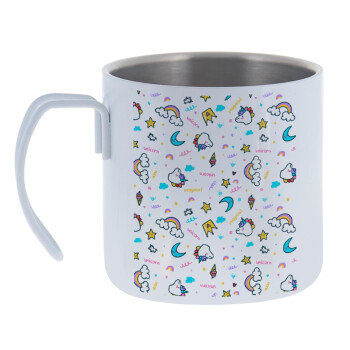 Unicorn pattern white, Mug Stainless steel double wall 400ml