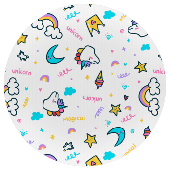 Unicorn pattern white, Mousepad Round 20cm