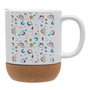 Unicorn pattern white, Ceramic coffee mug Cork (MAT), 330ml (1pcs)