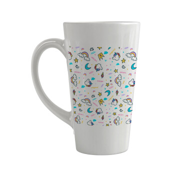 Unicorn pattern white, Κούπα κωνική Latte Μεγάλη, κεραμική, 450ml