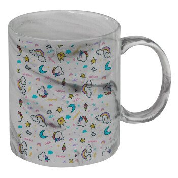 Unicorn pattern white, Mug ceramic marble style, 330ml