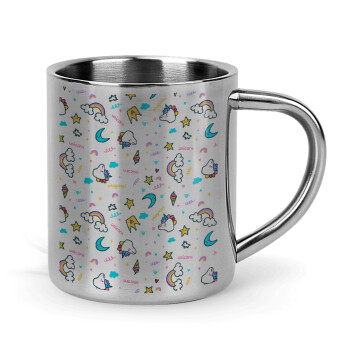 Unicorn pattern white, Mug Stainless steel double wall 300ml