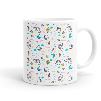 Unicorn pattern white, Ceramic coffee mug, 330ml (1pcs)