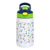 Children's hot water bottle, stainless steel, with safety straw, green, blue (350ml)