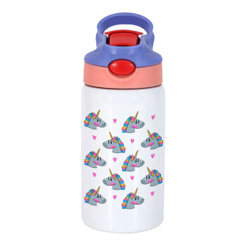 Unicorn, Children's hot water bottle, stainless steel, with safety straw, pink/purple (350ml)