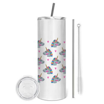 Unicorn, Tumbler ποτήρι θερμό από ανοξείδωτο ατσάλι 600ml, με μεταλλικό καλαμάκι & βούρτσα καθαρισμού