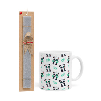 Panda, Easter Set, Ceramic Cup (330ml) & Easter aromatic flat candle (30cm) (GRAY)