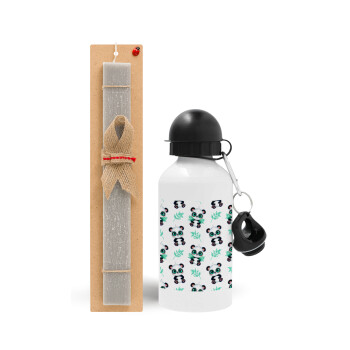 Panda, Easter Set, metallic aluminum water bottle (500ml) & aromatic flat Easter candle (30cm) (GRAY)