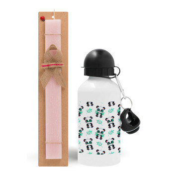 Panda, Easter Set, metallic aluminum bottle (500ml) & aromatic flat Easter candle (30cm) (PINK)