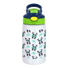 Children's hot water bottle, stainless steel, with safety straw, green, blue (350ml)