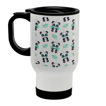 Panda, Stainless steel travel mug with lid, double wall white 450ml