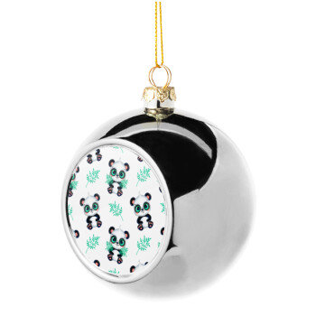 Panda, Silver 8cm Christmas tree ball ornament