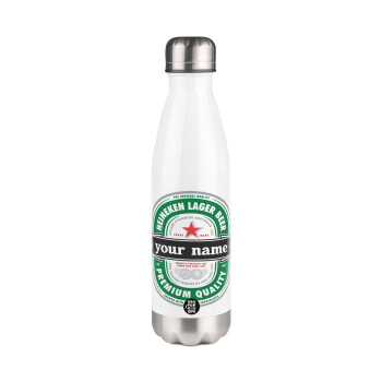 Heineken with name, Metal mug thermos White (Stainless steel), double wall, 500ml
