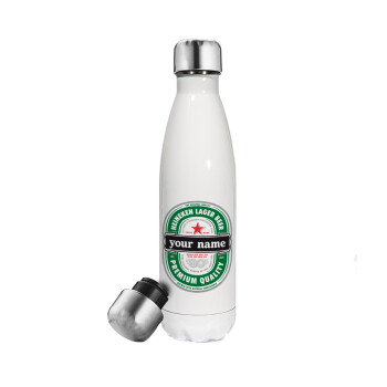 Heineken with name, Metal mug thermos White (Stainless steel), double wall, 500ml
