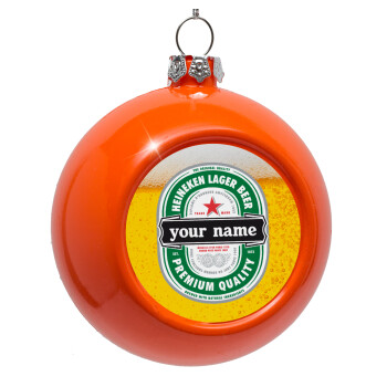 Heineken with name, Orange Christmas tree ornament bauble 8cm