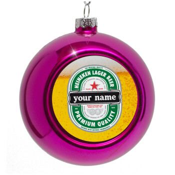 Heineken with name, Purple Christmas tree ornament bauble 8cm