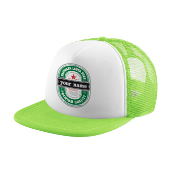 Heineken with name, Adult Soft Trucker Hat with Mesh GREEN/WHITE (POLYESTER, ADULT, ONE SIZE)