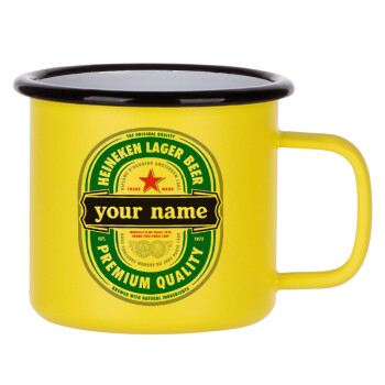 Heineken with name, Metallic enamel MATT Yellow cup 360ml