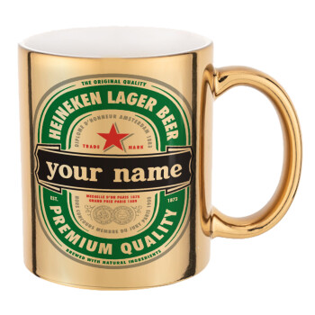 Heineken with name, Mug ceramic, gold mirror, 330ml