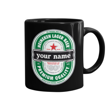 Heineken with name, Mug black, ceramic, 330ml