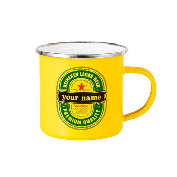 Heineken with name, Yellow Enamel Metallic Cup 360ml