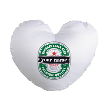 Heineken with name, Μαξιλάρι καναπέ καρδιά 40x40cm περιέχεται το  γέμισμα