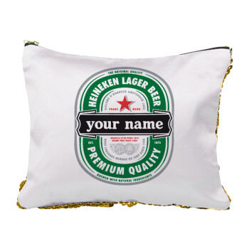 Heineken with name, Sequin Gold Pouch Cosmetic Bag