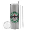 Eco friendly stainless steel Silver tumbler 600ml, with metal straw & cleaning brush