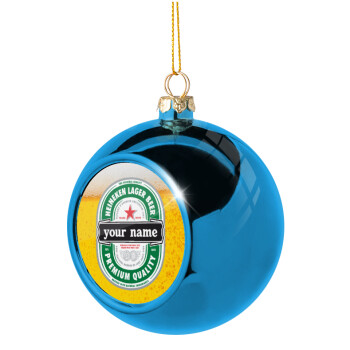 Heineken with name, Blue Christmas tree ball ornament 8cm