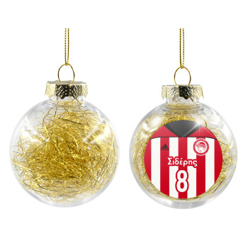 Ολυμπιακός εμφάνιση, Transparent Christmas tree ball ornament with gold filling 8cm