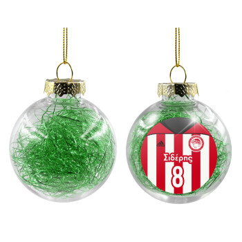 Ολυμπιακός εμφάνιση, Transparent Christmas tree ball ornament with green filling 8cm