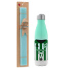 Easter Set, Metallic green/white thermos (Stainless steel), double-walled, 500ml & scented flat Easter candle (30cm) (TURQUOISE)