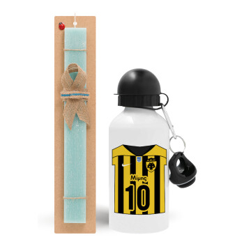 ΑΕΚ εμφάνιση, Easter Set, metallic aluminum water bottle (500ml) & scented flat candle (30cm) (TURQUOISE)