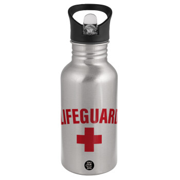 Lifeguard, Water bottle Silver with straw, stainless steel 500ml