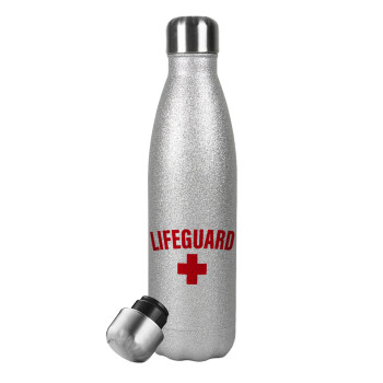 Lifeguard, Μεταλλικό παγούρι θερμός Glitter Aσημένιο (Stainless steel), διπλού τοιχώματος, 500ml