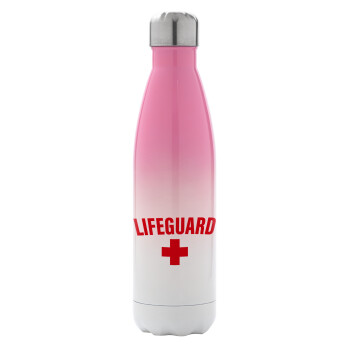 Lifeguard, Metal mug thermos Pink/White (Stainless steel), double wall, 500ml