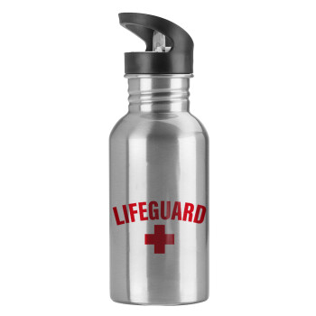 Lifeguard, Παγούρι νερού Ασημένιο με καλαμάκι, ανοξείδωτο ατσάλι 600ml