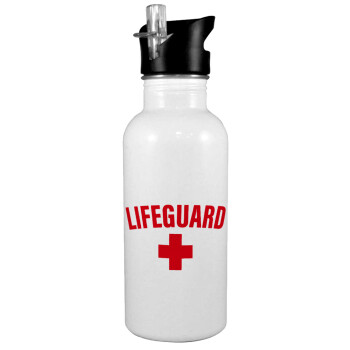 Lifeguard, White water bottle with straw, stainless steel 600ml