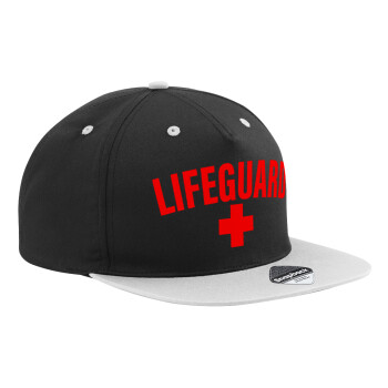 Lifeguard, Adult Flat Snapback Hat Black/Grey, (100% COTTON TWILL, ADULT, UNISEX, ONE SIZE)