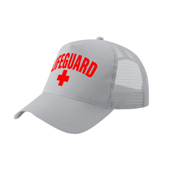 Lifeguard, Adult Structured Trucker Hat, with Mesh, GRAY (100% COTTON, ADULT, UNISEX, ONE SIZE)