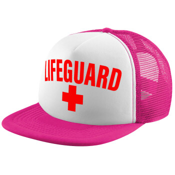 Lifeguard, Adult Soft Trucker Hat with Pink/White Mesh (POLYESTER, ADULT, UNISEX, ONE SIZE)