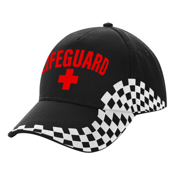 Lifeguard, Adult Ultimate BLACK RACING Cap, (100% COTTON DRILL, ADULT, UNISEX, ONE SIZE)