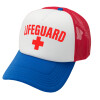 Adult Soft Trucker Hat with Red/Blue/White Mesh (POLYESTER, ADULT, UNISEX, ONE SIZE)