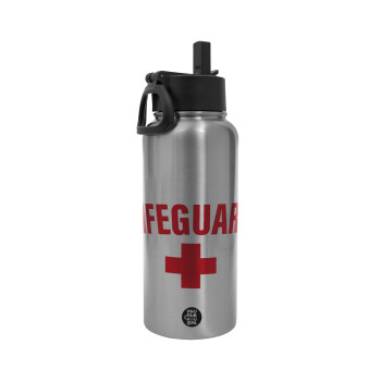 Lifeguard, Metal mug thermo Silver with Straw and Spout Lid (Stainless steel), double wall, 950ml