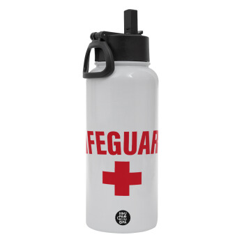 Lifeguard, Metal mug thermo White with Straw and Spout Lid (Stainless steel), double wall, 950ml