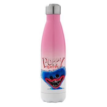 Poppy Playtime Huggy wuggy, Μεταλλικό παγούρι θερμός Ροζ/Λευκό (Stainless steel), διπλού τοιχώματος, 500ml