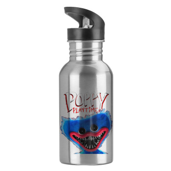 Poppy Playtime Huggy wuggy, Water bottle Silver with straw, stainless steel 600ml